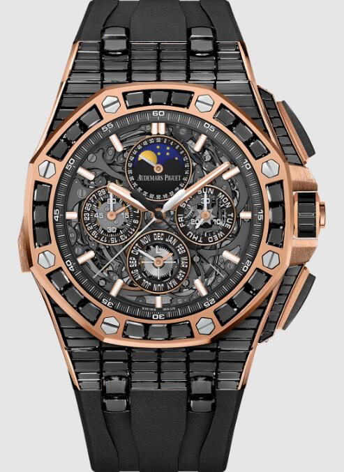Review Audemars Piguet Replica 2023 Royal Oak OffShore Grande Complication Pink Gold -Black Sapphire 26583OR.SS.A002CA.01 watch - Click Image to Close